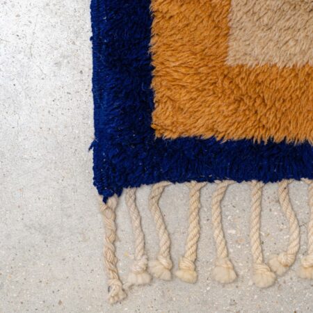 Tapis en laine artisanal Marmoucha marron et bleu